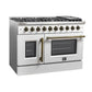 FORNO Galiano 48-Inch French Door Gas Range with 8 Burners and 6.58 Cu. Ft. Convection Oven in Black/White with Antique Brass Trim