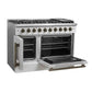 FORNO Galiano 48-Inch French Door Gas Range with 8 Burners and 6.58 Cu. Ft. Convection Oven in Black/White with Antique Brass Trim