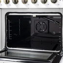 FORNO Galiano 48-Inch French Door Gas Range with 8 Burners and 6.58 Cu. Ft. Convection Oven in Black/White with Antique Brass Trim