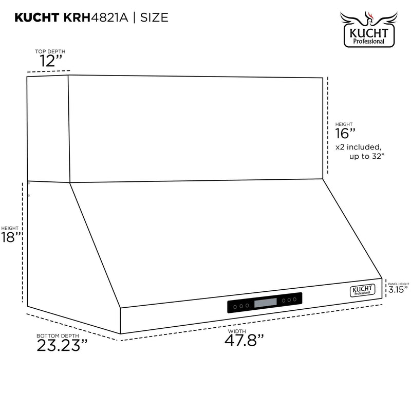 Kucht 48-Inch Wall Mounted Range Hood 1200 CFM in Stainless Steel & Silver KRH4821A