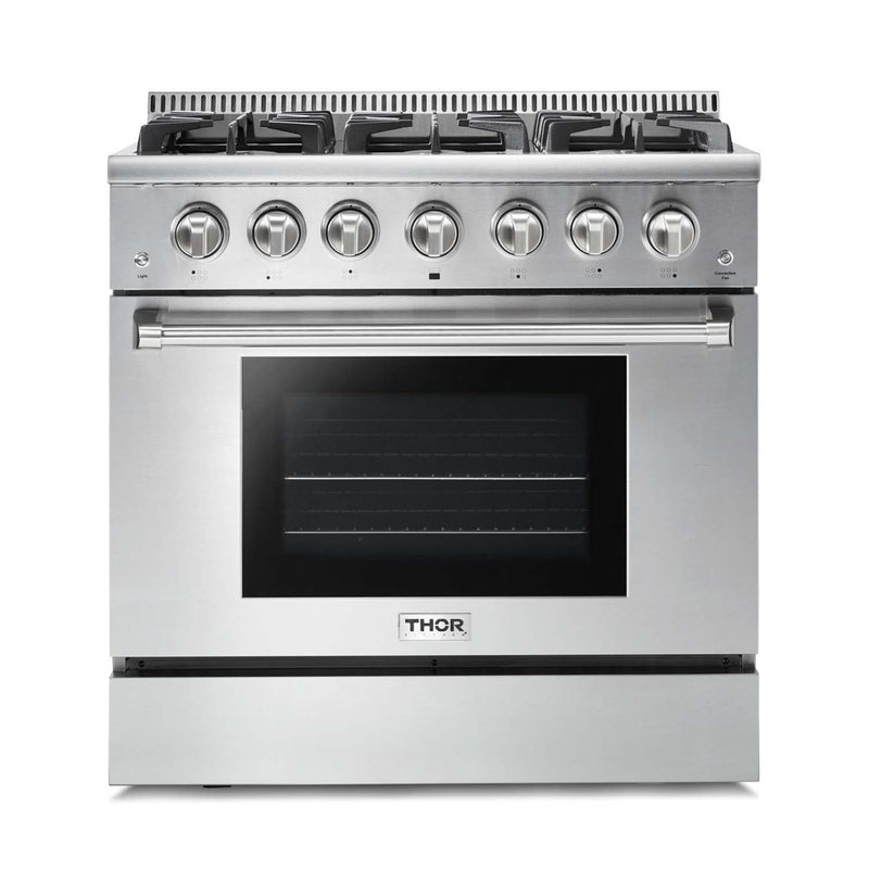 Thor Kitchen 2-Piece Pro Appliance Package - 36-Inch Gas Range & Premium Under Cabinet Hood in Stainless Steel