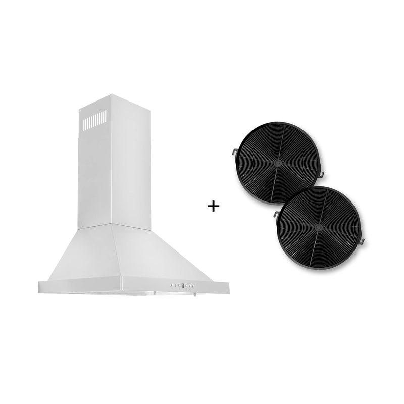 ZLINE 24-Inch Convertible Wall Mount Range Hood in Stainless Steel with Set of 2 Charcoal Filters, LED lighting, and Baffle Filters (KB-CF-24)