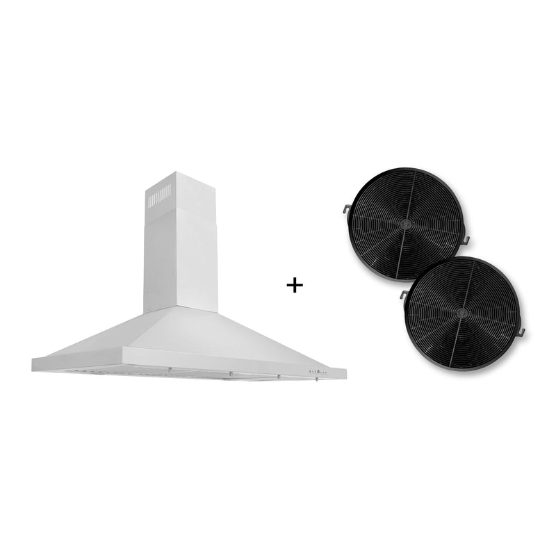 ZLINE 48-Inch Convertible Wall Mount Range Hood in Stainless Steel with Set of 2 Charcoal Filters, LED lighting, and Baffle Filters (KB-CF-48)