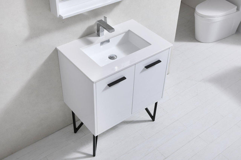 Bosco 30 in. Modern Bathroom Vanity w/ White Countertop and Matching Mirror - High Gloss White