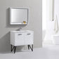 Bosco 36 in. Modern Bathroom Vanity w/ Quartz Countertop and Matching Mirror - High Gloss White