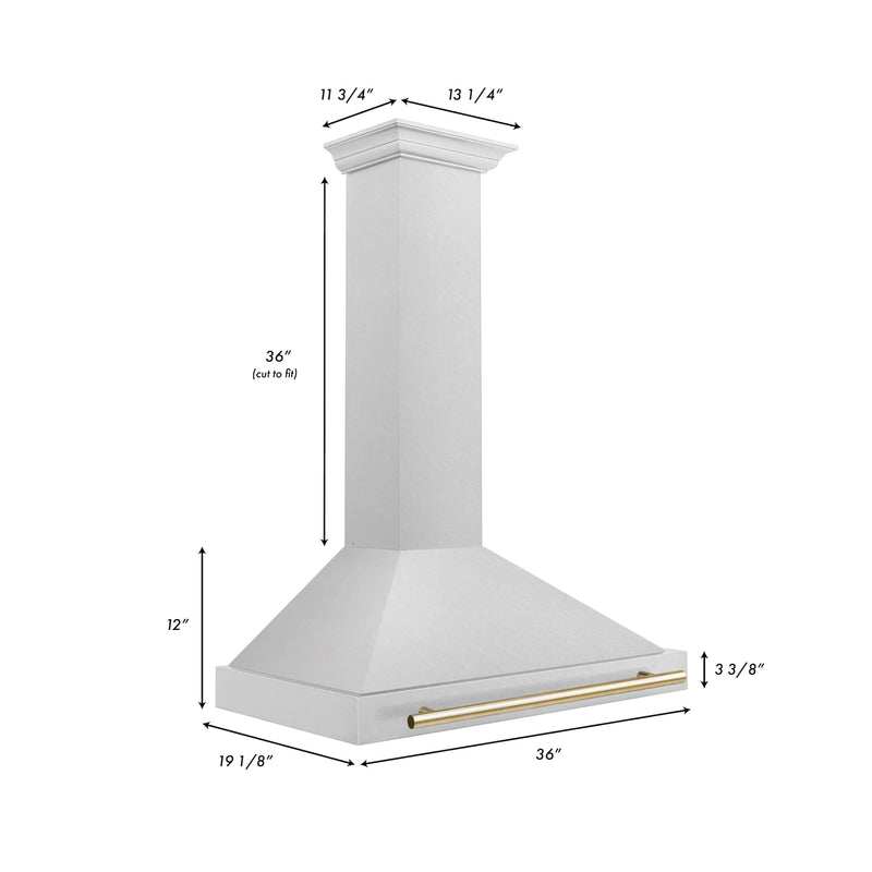 ZLINE 36-Inch Autograph Edition Wall Mounted Range Hood in DuraSnow® Stainless Steel with Gold Handle (KB4SNZ-36-G)