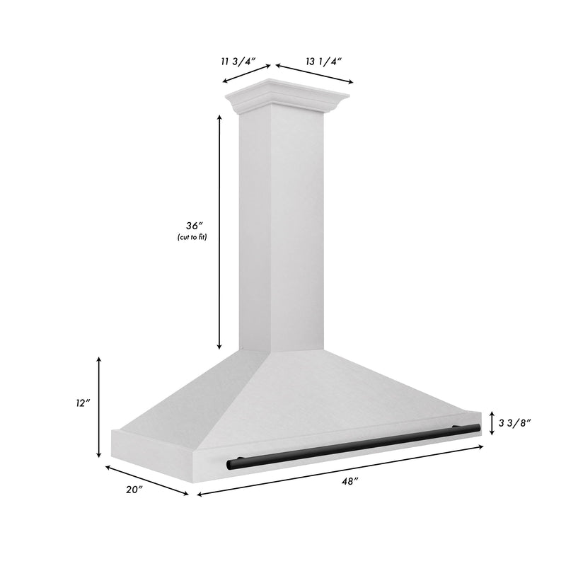 ZLINE 48-Inch Autograph Edition Wall Mounted Range Hood in DuraSnow® Stainless Steel with Matte Black Handle (KB4SNZ-48-MB)