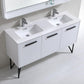 Bosco 60 in. Double Sink Modern Bathroom Vanity w/ Quartz Countertop and Matching Mirror - High Gloss White