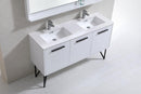 Bosco 60 in. Double Sink Modern Bathroom Vanity w/ Quartz Countertop and Matching Mirror - High Gloss White