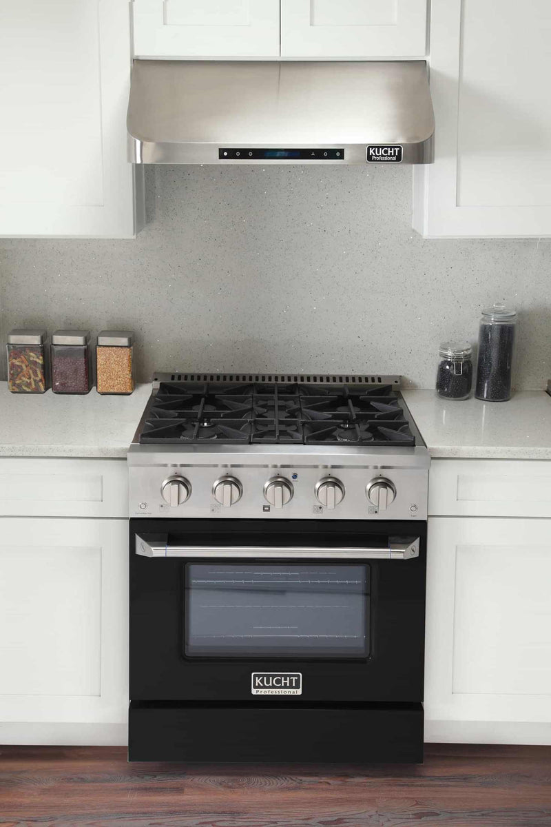 Kucht 30-Inch Pro-Style Dual Fuel Range in Stainless Steel with Black Oven Door KDF302-K