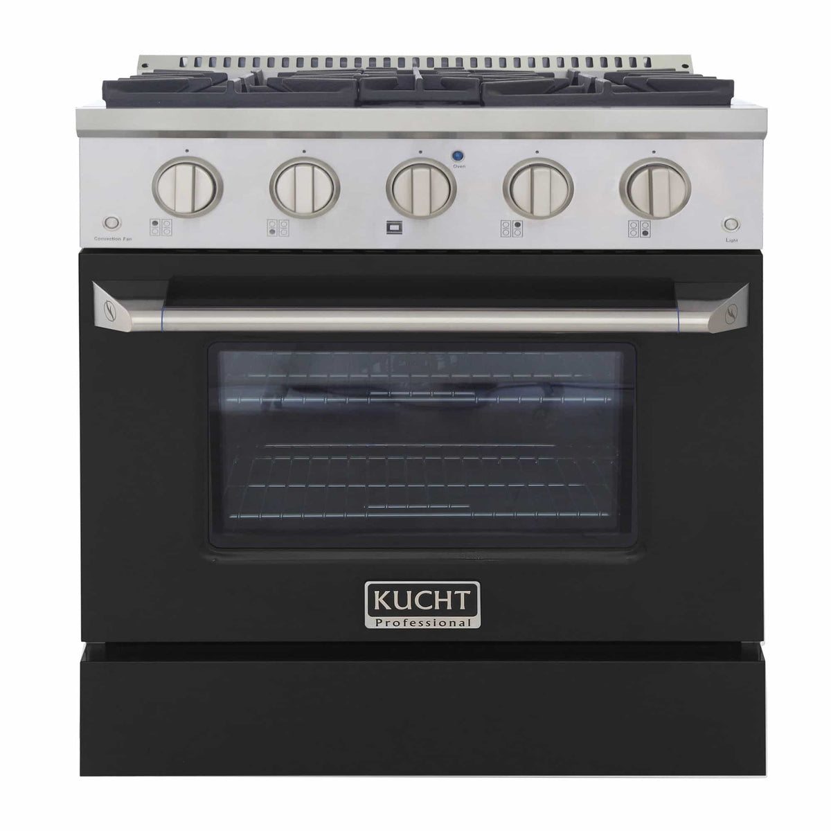 Kucht 30-Inch Pro-Style Dual Fuel Range in Stainless Steel with Black Oven Door KDF302-K