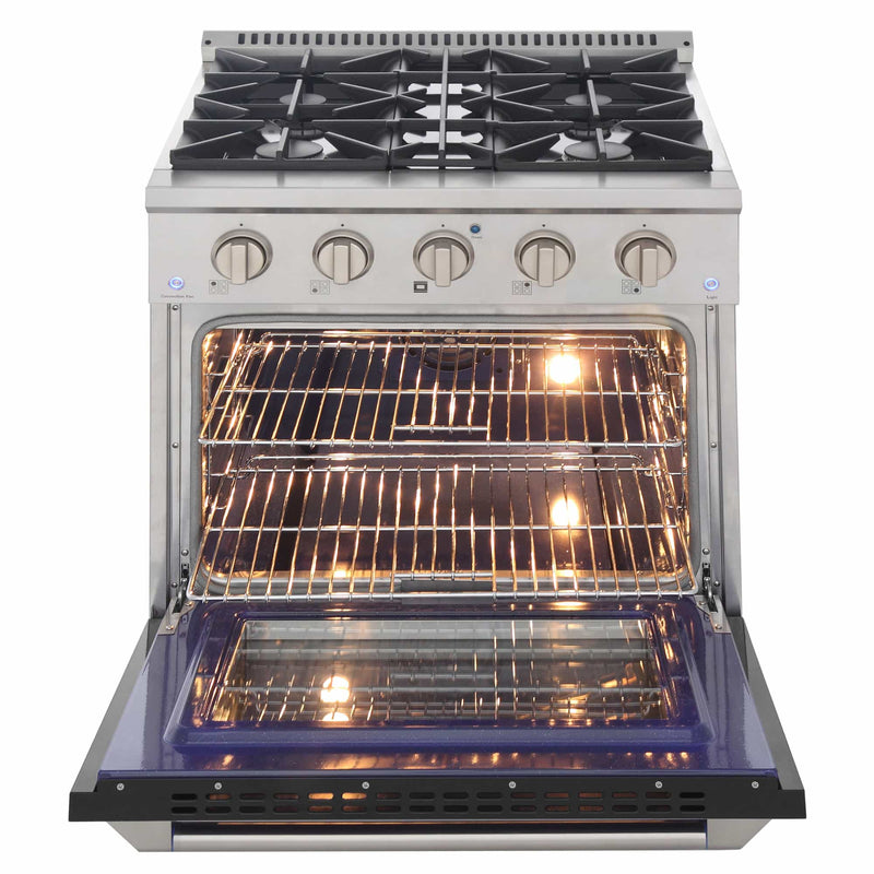 Kucht 30-Inch Pro-Style Dual Fuel Range in Stainless Steel with Black Oven Door KDF302-K