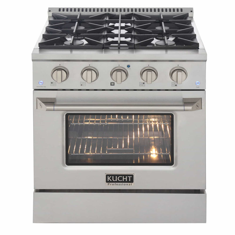 Kucht 5-Piece Appliance Package - 30-Inch Dual Fuel Range, Refrigerator, Under Cabinet Hood, Dishwasher, & Microwave Oven in Stainless Steel