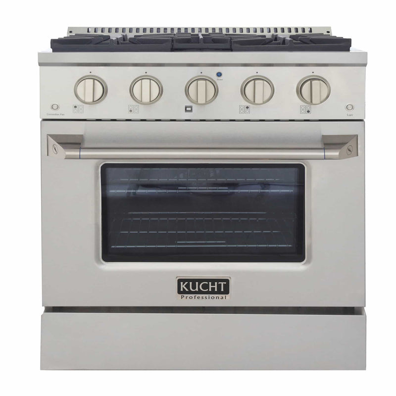 Kucht 5-Piece Appliance Package - 30-Inch Dual Fuel Range, Refrigerator, Under Cabinet Hood, Dishwasher, & Microwave Oven in Stainless Steel