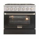 Kucht 36-Inch Pro-Style Dual Fuel Range in Stainless Steel with Black Oven Door KDF362-K