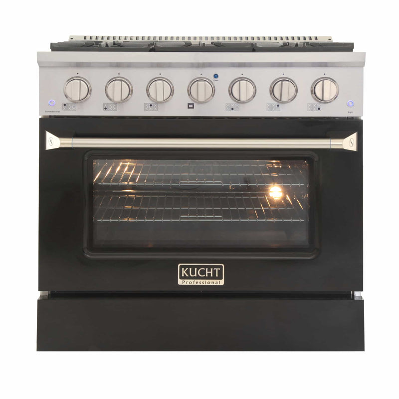 Kucht 36-Inch Pro-Style Dual Fuel Range in Stainless Steel with Black Oven Door KDF362-K