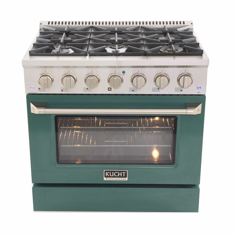 Kucht 36-Inch Pro-Style Dual Fuel Range in Stainless Steel with Green Oven Door (KDF362-G)