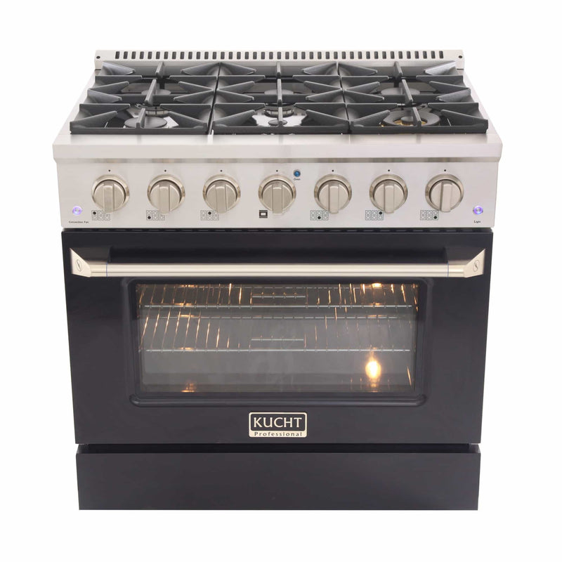 Kucht 36-Inch Pro-Style Dual Fuel Range in Stainless Steel with Black Oven Door KDF362-K