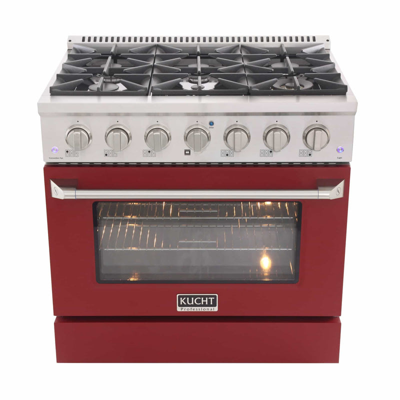 Kucht 36-Inch Pro-Style Dual Fuel Range in Stainless Steel with Red Oven Door (KDF362-R)