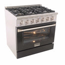 Kucht 36-Inch Pro-Style Dual Fuel Range in Stainless Steel with Black Oven Door KDF362-K