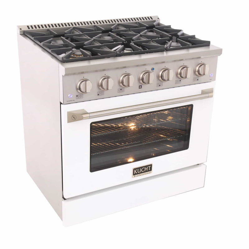 Kucht 36-Inch Pro-Style Dual Fuel Range in Stainless Steel with White Oven Door (KDF362-W)