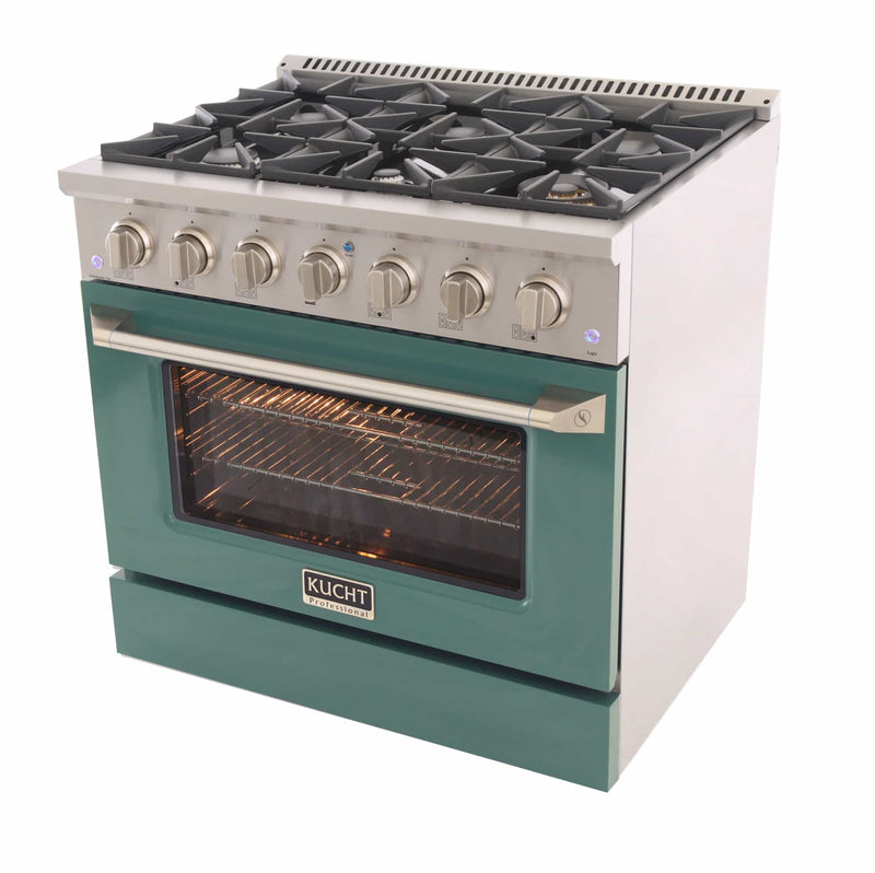 Kucht 36-Inch Pro-Style Dual Fuel Range in Stainless Steel with Green Oven Door (KDF362-G)