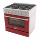 Kucht 36-Inch Pro-Style Dual Fuel Range in Stainless Steel with Red Oven Door KDF362-R