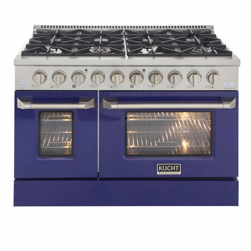 Kucht 48-Inch Pro-Style Dual Fuel Range in Stainless Steel with Blue Oven Door KDF482-B