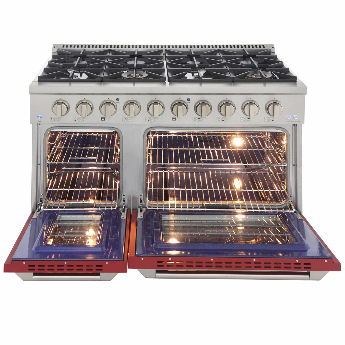 Kucht 48-Inch Pro-Style Dual Fuel Range in Stainless Steel with Red Oven Door KDF482-R