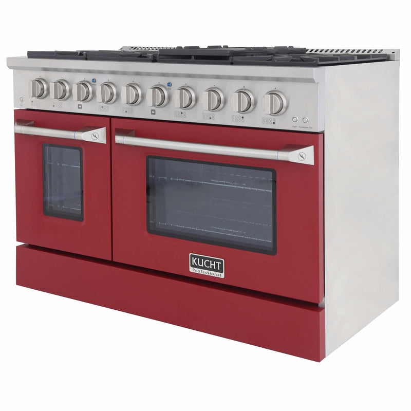 Kucht 48-Inch Pro-Style Dual Fuel Range in Stainless Steel with Red Oven Door (KDF482-R)