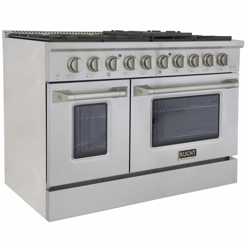 Kucht 4-Piece Appliance Package - 48" Dual Fuel Range, 36" Panel Ready Refrigerator, Under Cabinet Hood, & Panel Ready Dishwasher