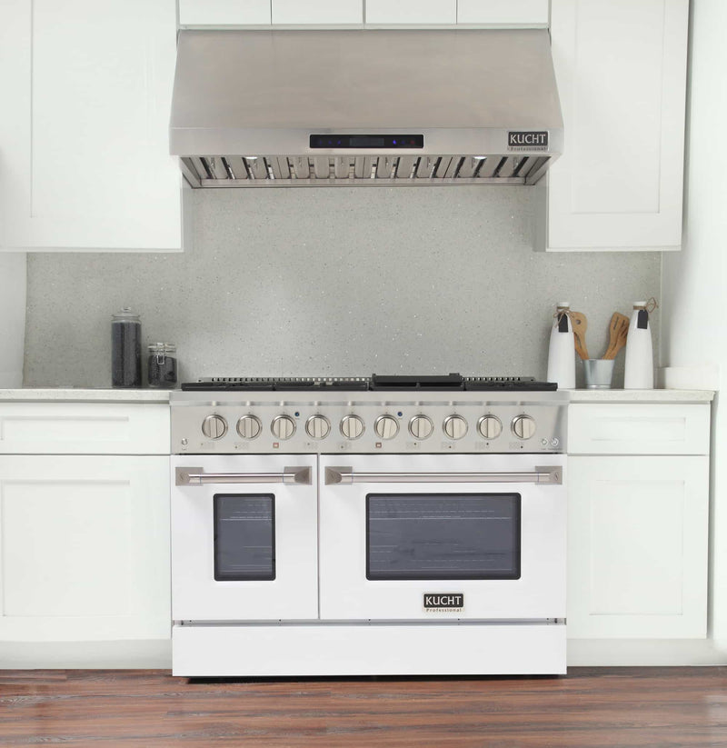 Kucht 48-Inch Pro-Style Dual Fuel Range in Stainless Steel with White Oven Door KDF482-W