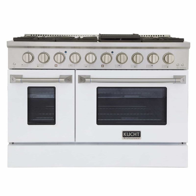 Kucht 48-Inch Pro-Style Dual Fuel Range in Stainless Steel with White Oven Door KDF482-W