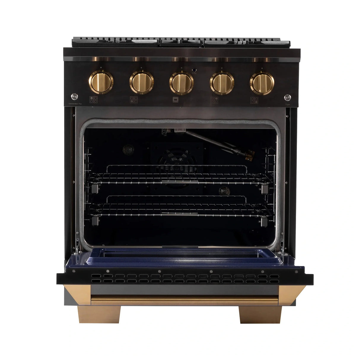 KUCHT Gemstone Professional 30-Inch 4.2 cu. ft. Natural Gas Range with Sealed Burners and Convection Oven in Titanium Stainless Steel with Gold Accents KEG303