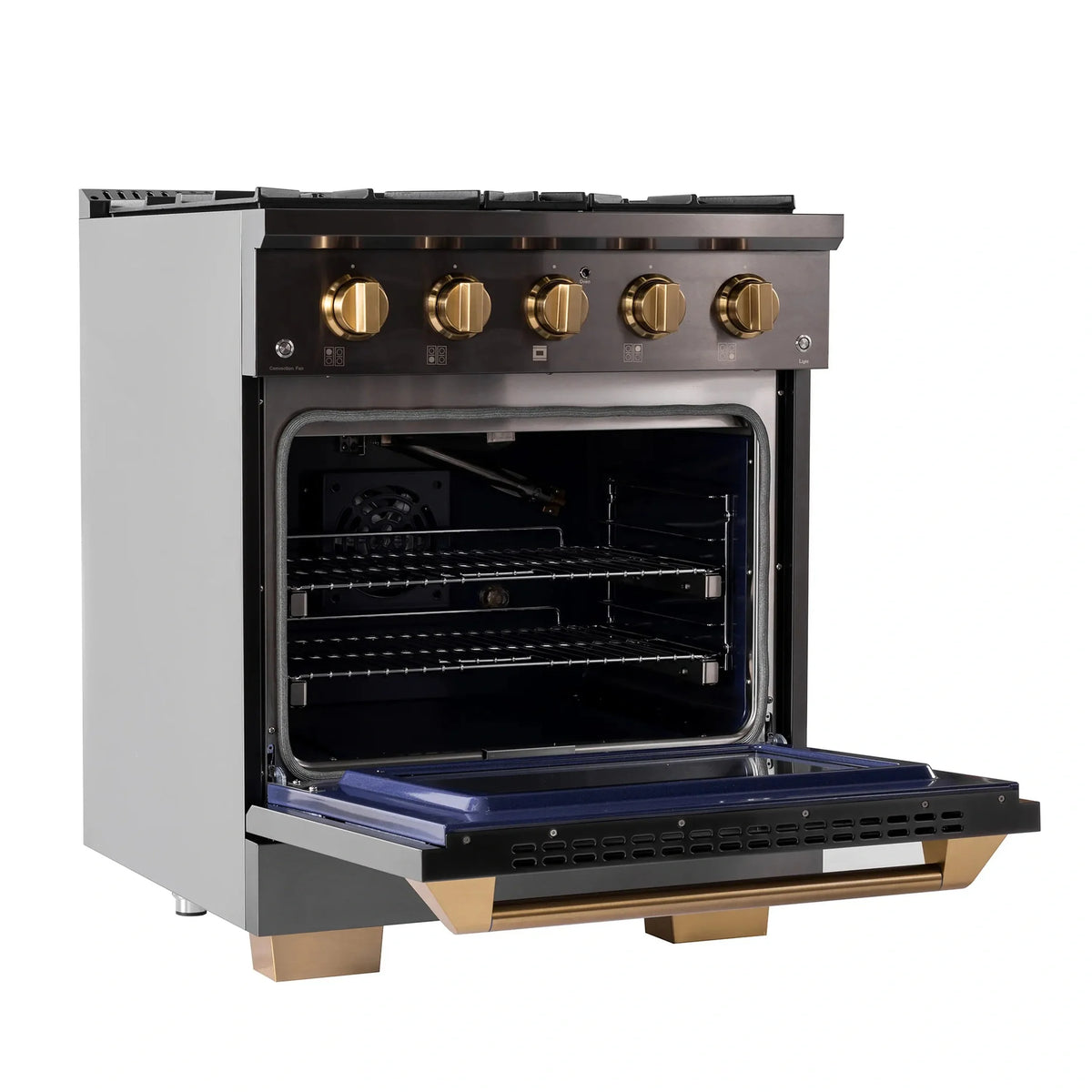 KUCHT Gemstone Professional 30-Inch 4.2 cu. ft. Propane Gas Range with Sealed Burners and Convection Oven in Titanium Stainless Steel with Gold Accents KEG303/LP
