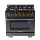 KUCHT Gemstone Professional 36-Inch 5.2 Cu. Ft. Dual Fuel Range for Natural Gas with Sealed Burners and Convection Oven in Titanium Stainless Steel KED364