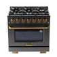 KUCHT Gemstone Professional 36-Inch 5.2 Cu. Ft. Dual Fuel Range for Propane Gas with Sealed Burners and Convection Oven in Titanium Stainless Steel KED364/LP