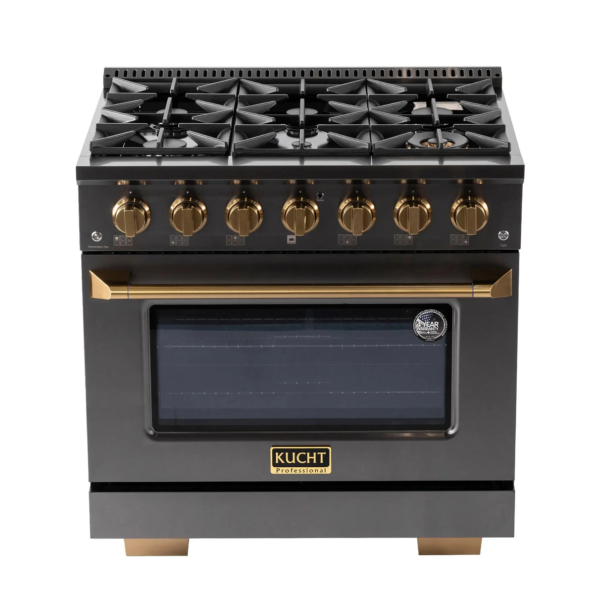 KUCHT Gemstone Professional 36-Inch 5.2 Cu. Ft. Dual Fuel Range for Propane Gas with Sealed Burners and Convection Oven in Titanium Stainless Steel KED364/LP