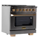 KUCHT Gemstone Professional 36-Inch 5.2 Cu. Ft. Dual Fuel Range for Natural Gas with Sealed Burners and Convection Oven in Titanium Stainless Steel KED364
