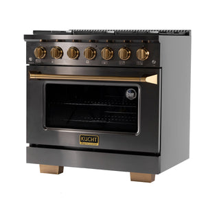 KUCHT Gemstone Professional 36-Inch 5.2 Cu. Ft. Dual Fuel Range for Propane Gas with Sealed Burners and Convection Oven in Titanium Stainless Steel KED364/LP