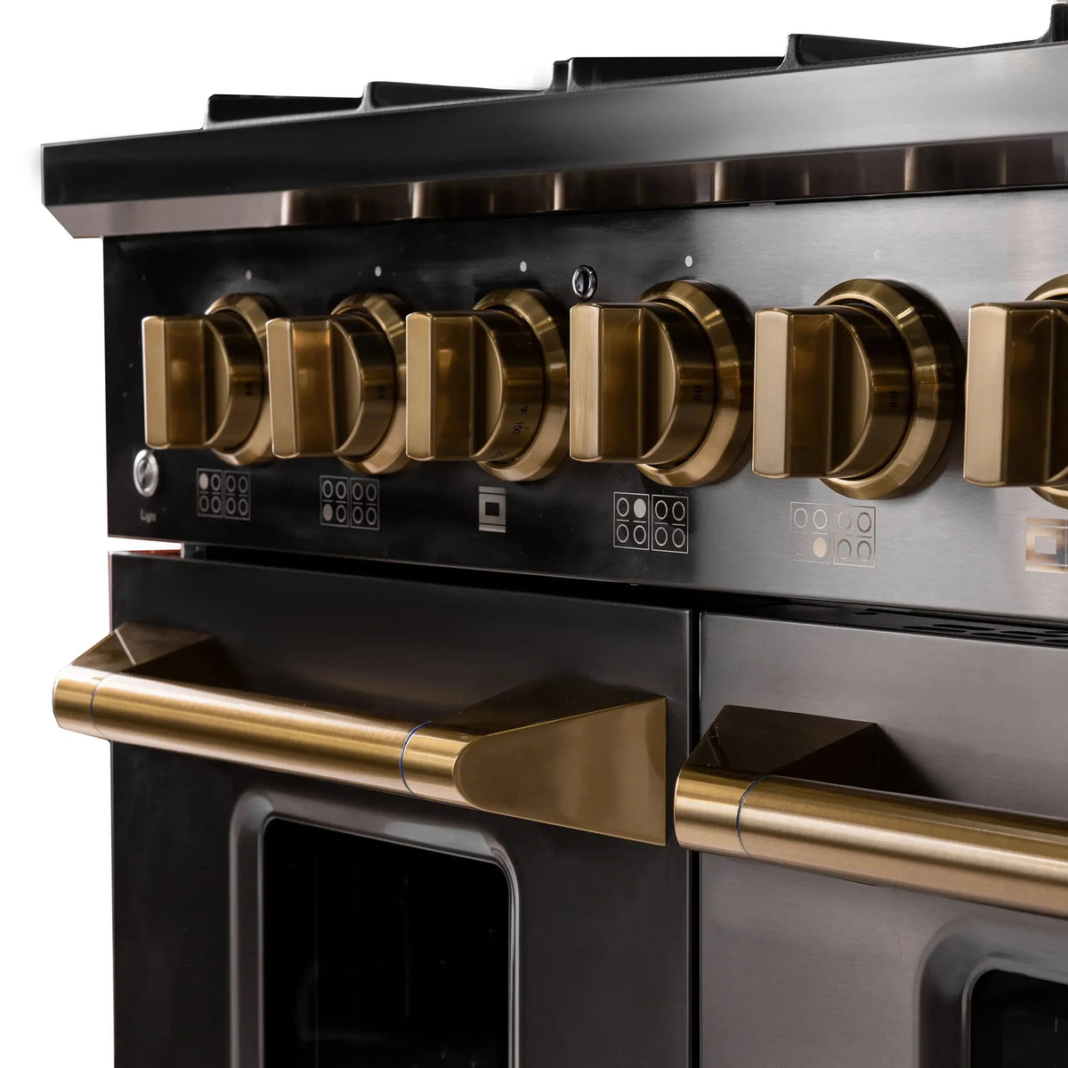 KUCHT Gemstone Professional 48-Inch 6.7 cu. ft. Natural Gas Range with Sealed Burners, Griddle/Grill and Two Ovens - One Convection - in Titanium Stainless Steel KEG483