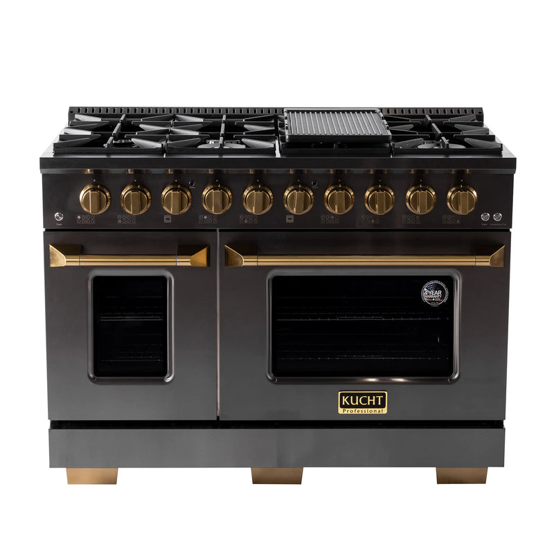 KUCHT Gemstone Professional 48-Inch 46.7 Cu. Ft. Dual Fuel Range for Propane Gas with Sealed Burners and Convection Oven in Titanium Stainless Steel (KED484/LP)