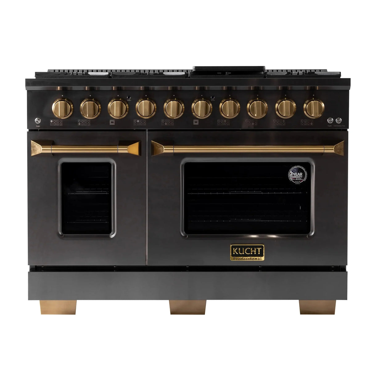 KUCHT Gemstone Professional 48-Inch 6.7 cu. ft. Propane Gas Range with Sealed Burners, Griddle/Grill and Two Ovens - One Convection - in Titanium Stainless Steel KEG483/LP