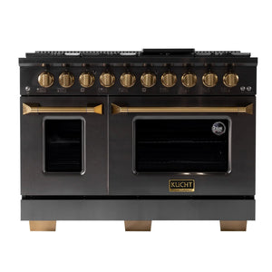 KUCHT Gemstone Professional 48-Inch 6.7 cu. ft. Natural Gas Range with Sealed Burners, Griddle/Grill and Two Ovens - One Convection - in Titanium Stainless Steel KEG483