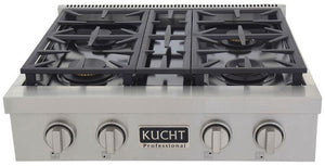 Kucht 30-Inch 4 Burner Gas Rangetop in Stainless Steel with Silver Accents KFX309T-S