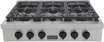 Kucht 36-Inch 6 Burner Gas Rangetop in Stainless Steel with Toxedo Black Knob (KFX369T-K)