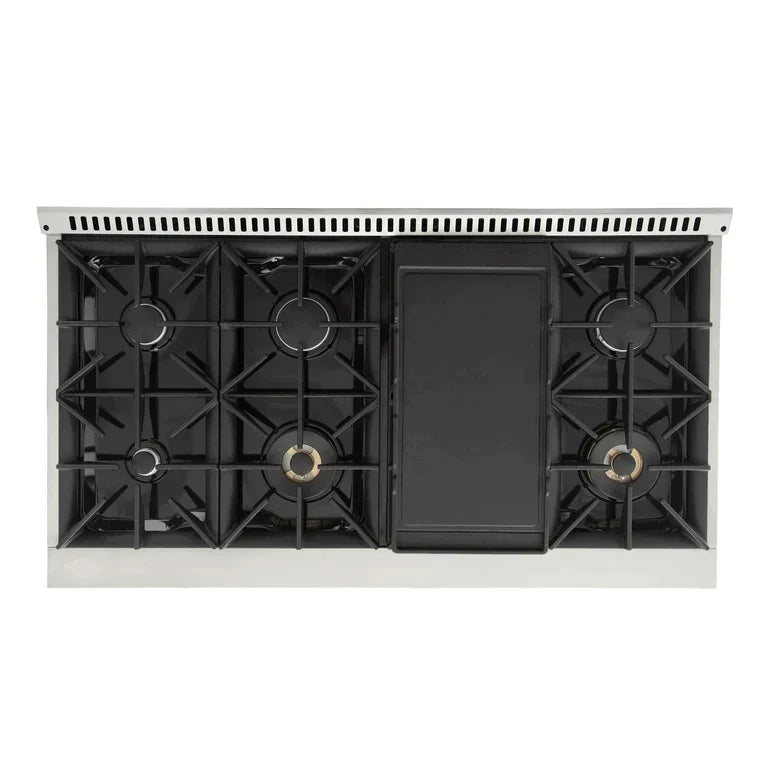 Kucht Signature 48-Inch Gas Range with Convection Oven in White with White Knobs & Gold Handle KNG481-W-GOLD