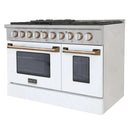 Kucht Signature 48-Inch Gas Range with Convection Oven in White with White Knobs & Gold Handle KNG481-W-GOLD