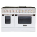 Kucht Signature 48-Inch Gas Range with Convection Oven in White with White Knob & Rose Gold Handle KNG481-W-ROSE