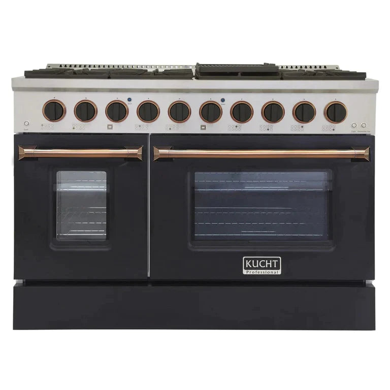 Kucht Signature 48-Inch 6.7 cu ft. Gas Range with Black Door and Gold Accents (KNG481-K-GOLD)